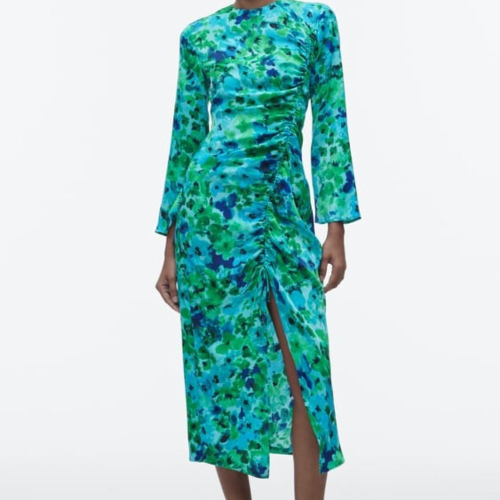 Zara Women's Midi Long Sleeve Floral Print Multicolored Dress 2598/116